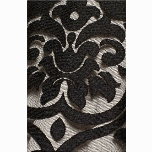 New! XSCAPE Women's Scroll Motif Illusion Cutout Dress V-Neck V-Back Black - Picture 6 of 7